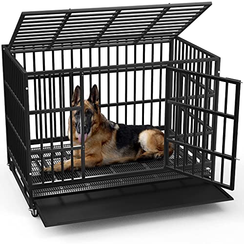 best-dog-crate-for-separation-anxiety LEMBERI 48/38 inch Heavy Duty Indestructible Dog Crate